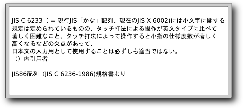 JIS86配列（JIS C 6236-1986)規格書より